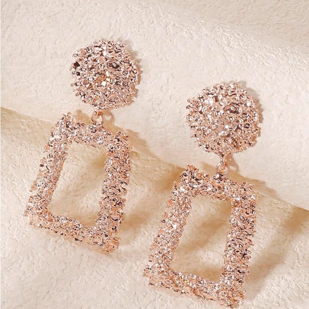 Textured Drop Earrings | Rose Gold